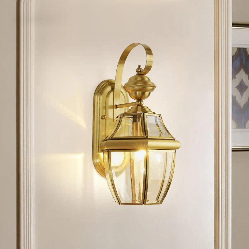 Classic Gold Glass Wall Lantern – Vintage Outdoor/Indoor Light Fixture