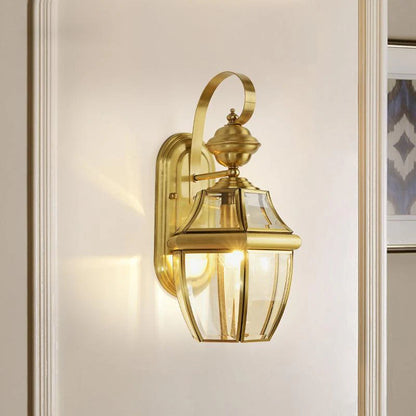 Classic Gold Glass Wall Lantern – Vintage Outdoor/Indoor Light Fixture