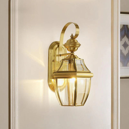 Classic Gold Glass Wall Lantern – Vintage Outdoor/Indoor Light Fixture
