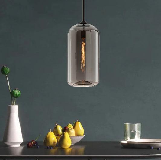 Modern Smokey Glass Cylinder Pendant Light