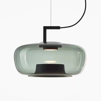 Modern Smoke Grey Glass Pendant Light with Black Accents