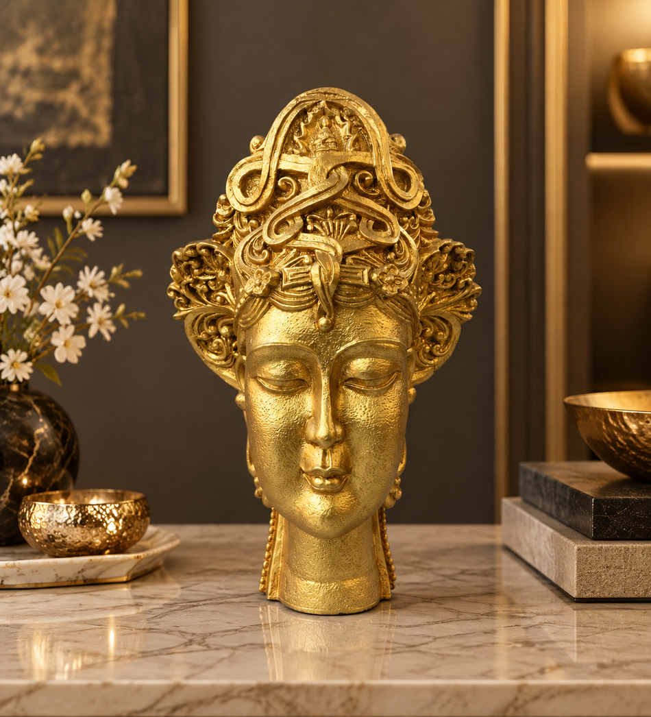 Ornate Golden Serene Head Sculpture