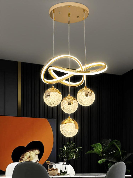 Modern Infinity Loop Gold LED Chandelier with Crystal Globe Lights – 5 Heads
