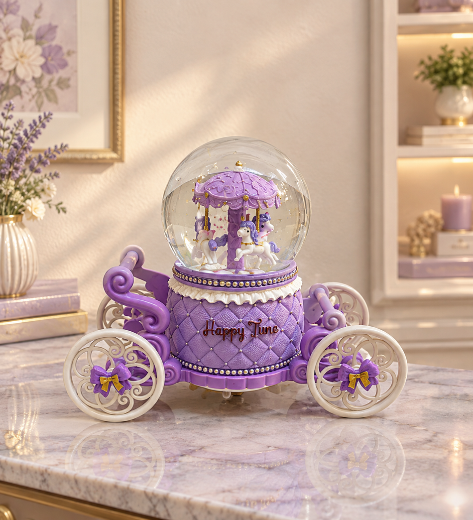 Enchanting Lavender Carousel Carriage Snow Globe