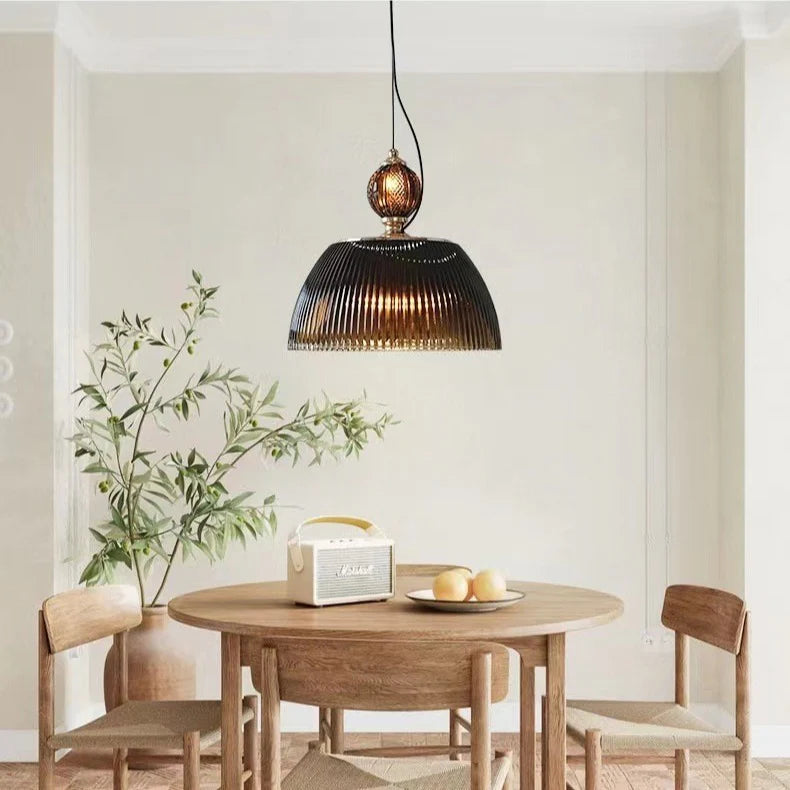 Vintage Ribbed Glass Pendant Light – Tea Glass Gold Finish