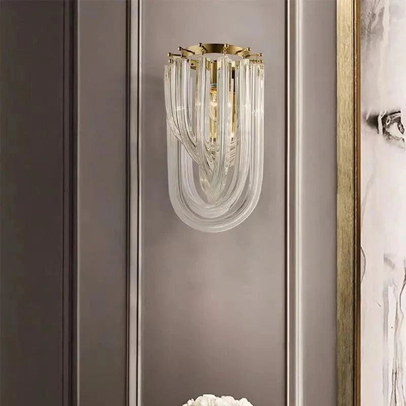 Modern U-Shaped Crystal Wall Light with Gold Base