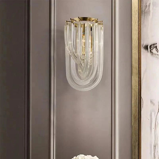 Modern U-Shaped Crystal Wall Light with Gold Base