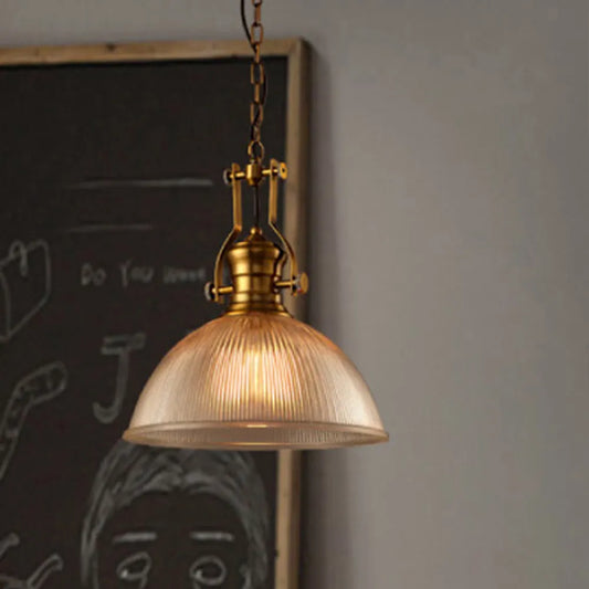 RetroVault Pendant – Antique Brass & Ribbed Glass Light