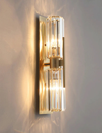 Modern Double Crystal Wall Light with Gold Backplate