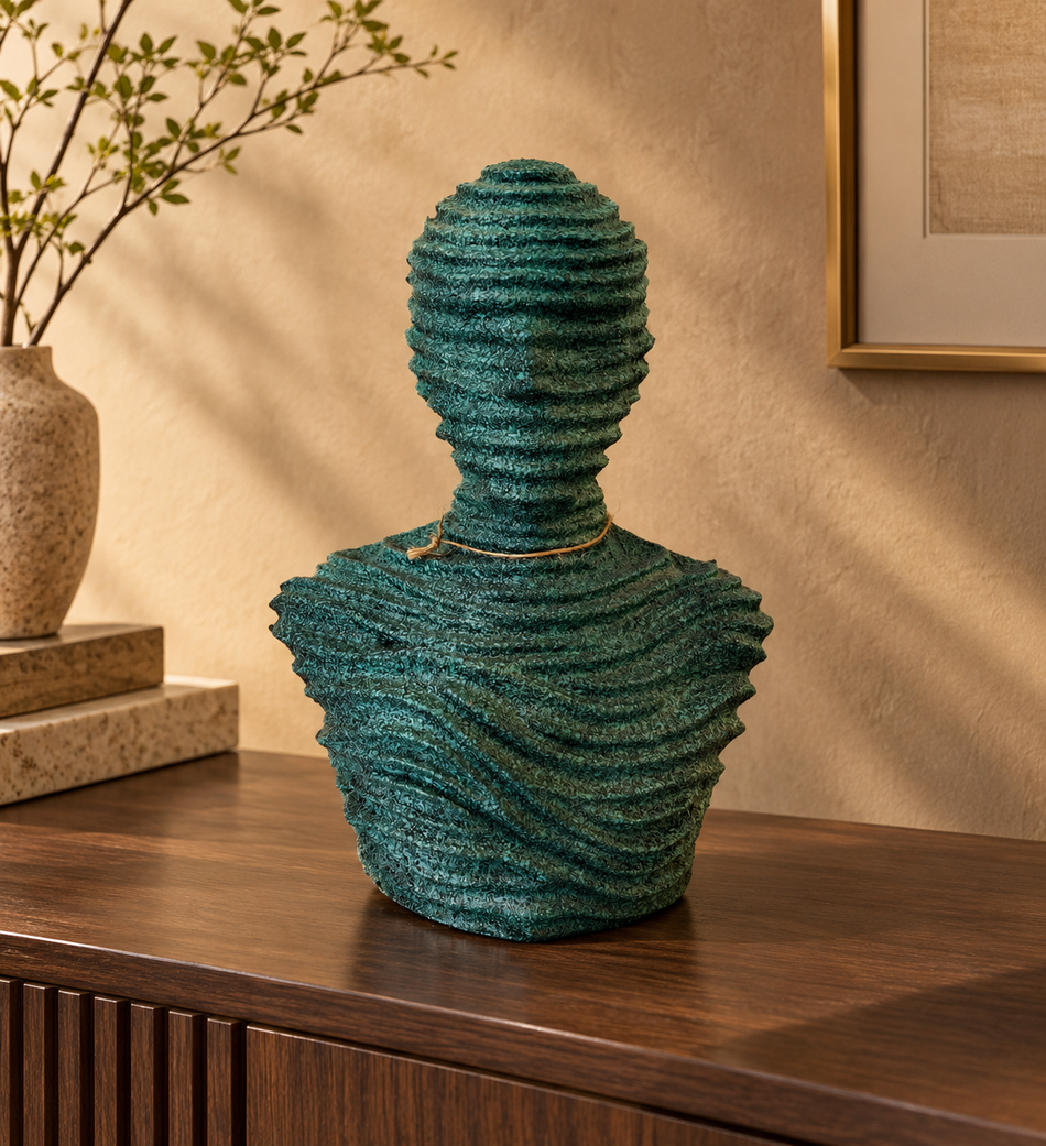 Teal Textured Abstract Human Bust Sculpture