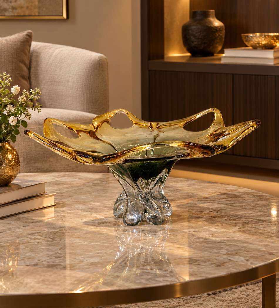 Artistic Wavy Glass Centerpiece Bowl