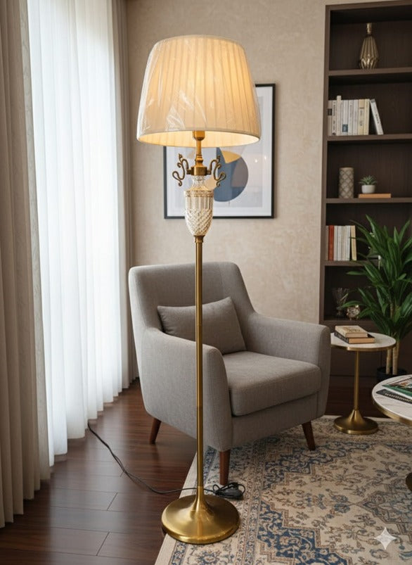Elegant Metal Floor Lamp in a Cozy Modern Reading Corner