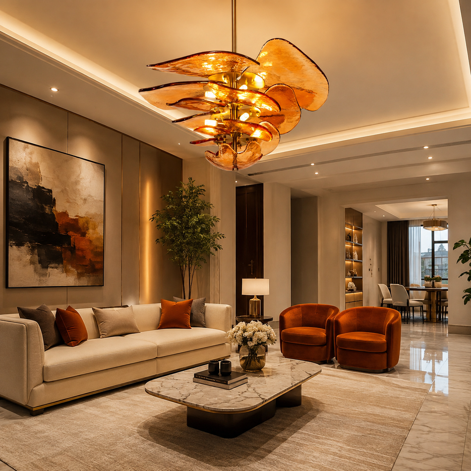 Kyler Lotus Amber Tinted Glass Chandelier