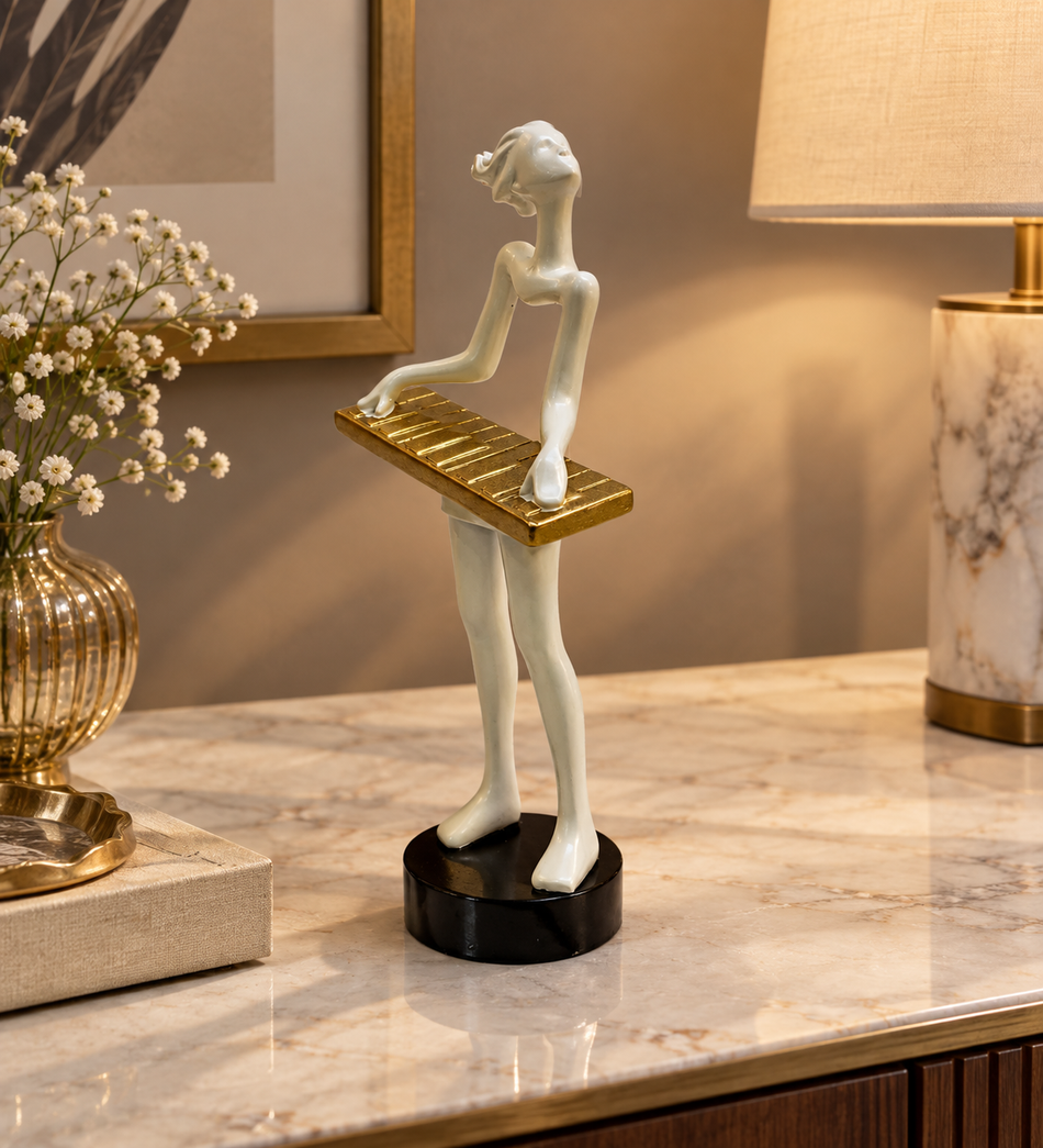 Glossy White and Gold Keyboard Player Musician Figurine