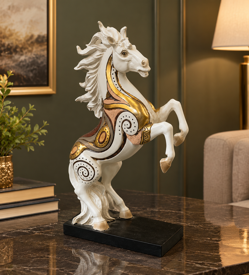 White and Gold Rearing Horse Statue