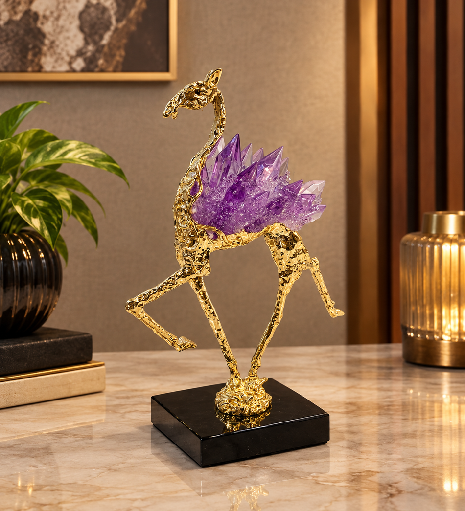 Modern Gold Abstract Embracing Couple Sculpture on Black Base