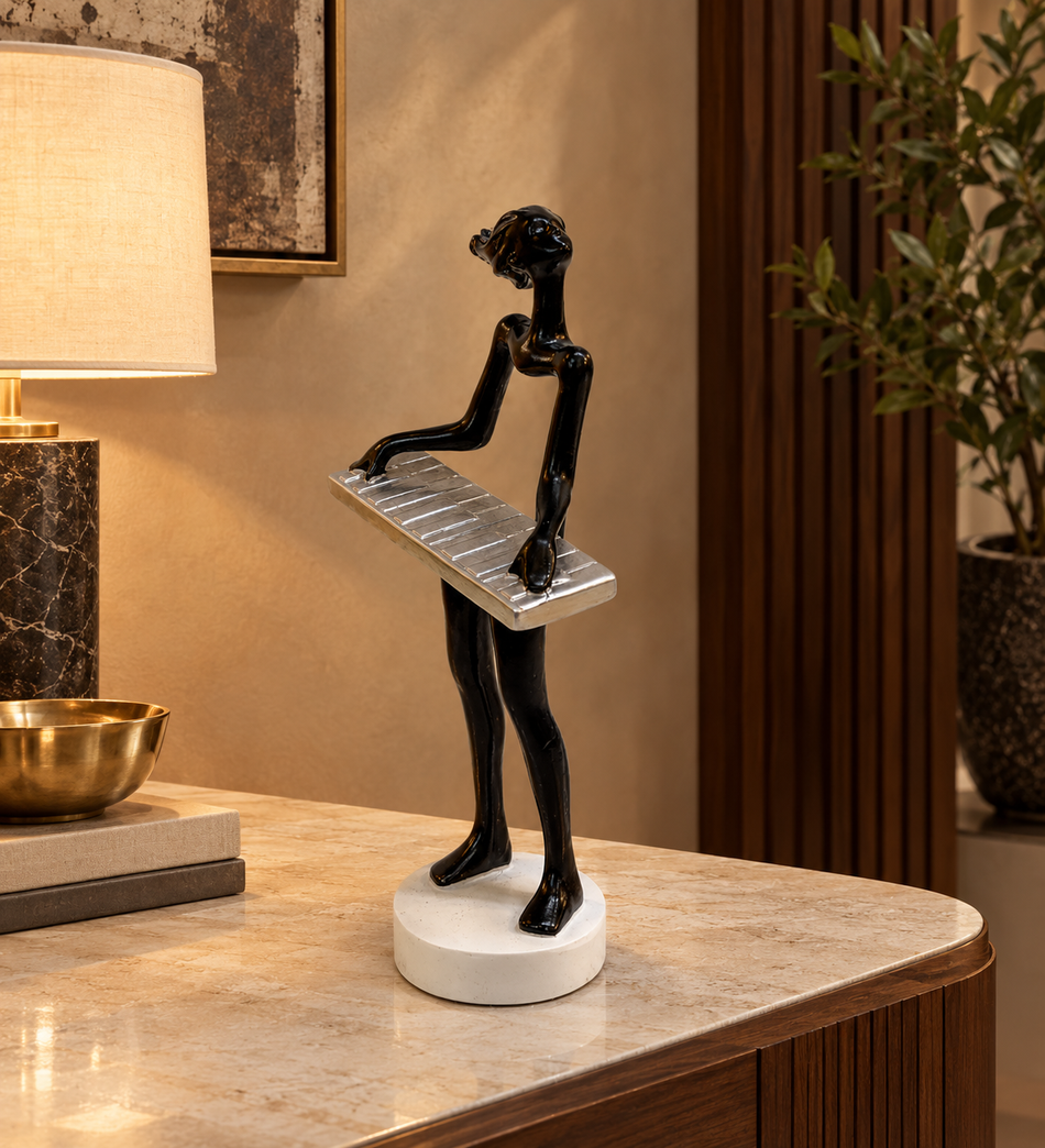 Glossy Black and Silver Keyboard Player Musician Figurine
