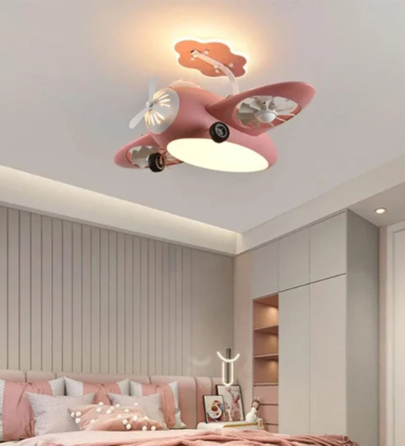 Pink AeroPlay Kids' Chandelier Fan – Modern Aircraft Ceiling Light with LED