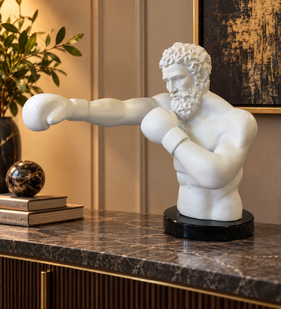 White Classical Boxer Male Torso Sculpture