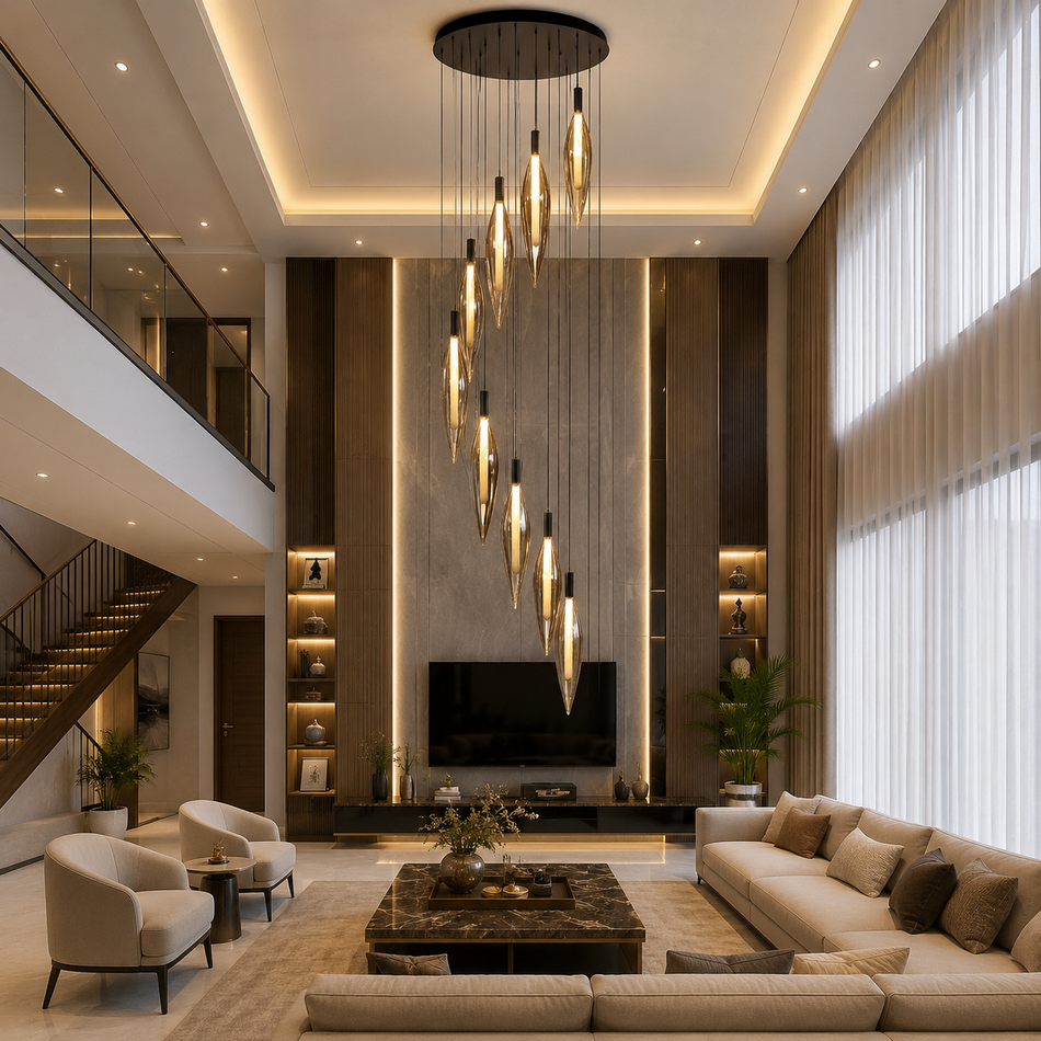 13 Light Led Glass Double Height Chandelier