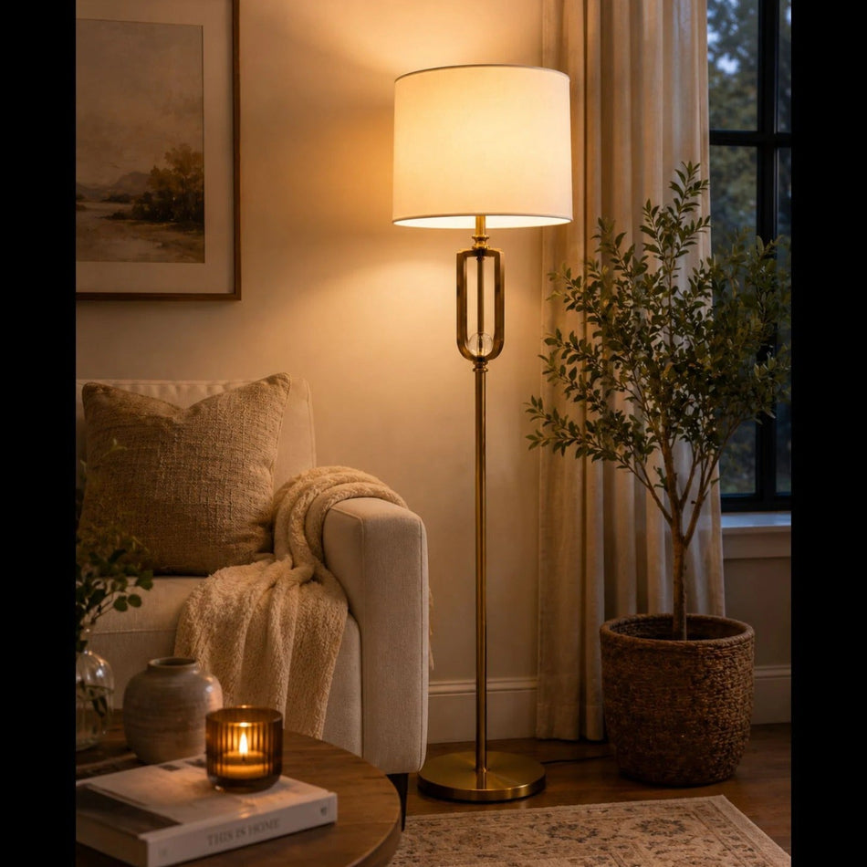 Modern Gold Floor Lamp with Fabric Shade