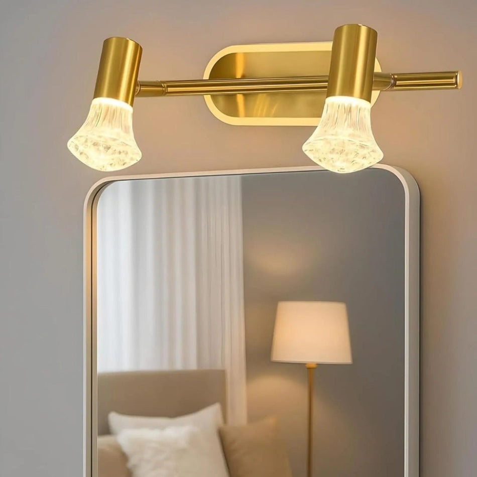 Modern Brass Vanity Light with Textured Crystal Mirror Light