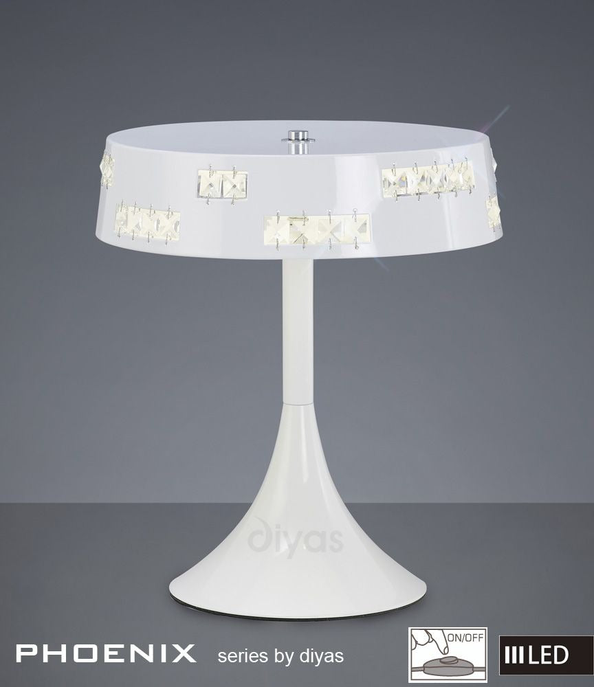Diyas Phoenix Table Lamp White/Crystal