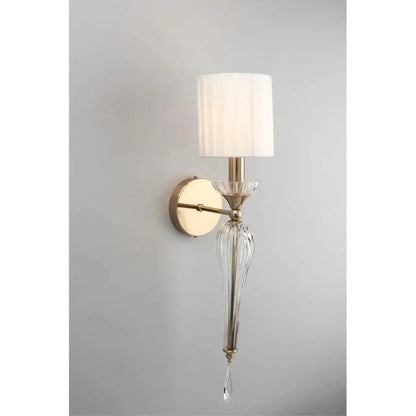 Luxury Crystal Wall Sconce with Fabric Shade – Classic Gold Wall Light
