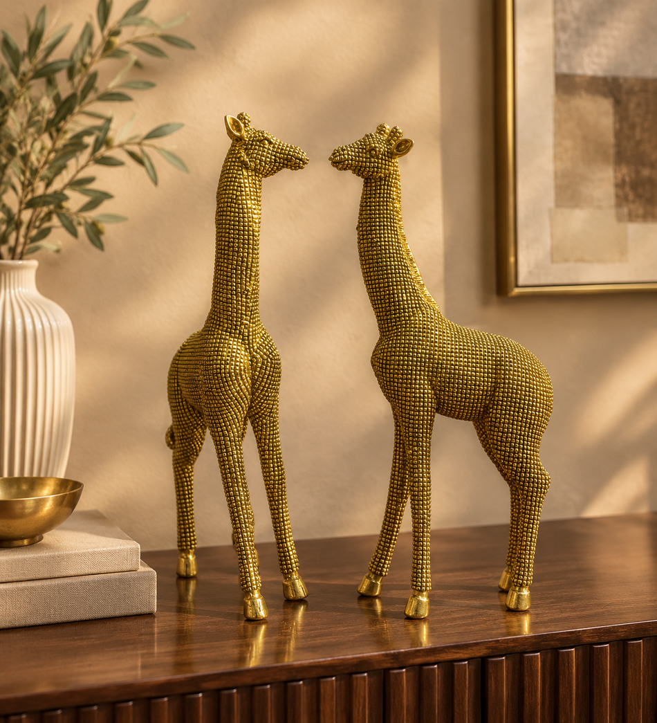 Elegant Textured Metallic Gold Giraffe Pair Sculptures