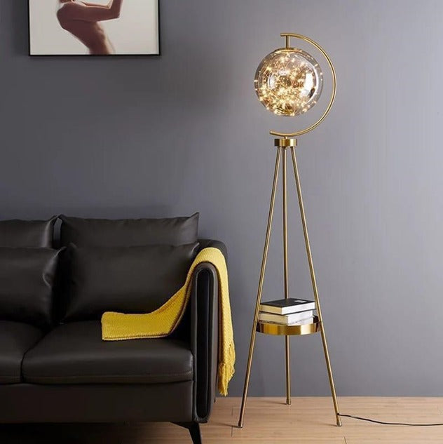 Modern Gold Tripod Floor Lamp with Crystal Globe