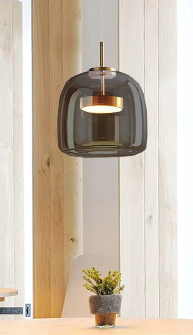 Modern Glass Pendant Light with Smoky Shade and Gold Accent