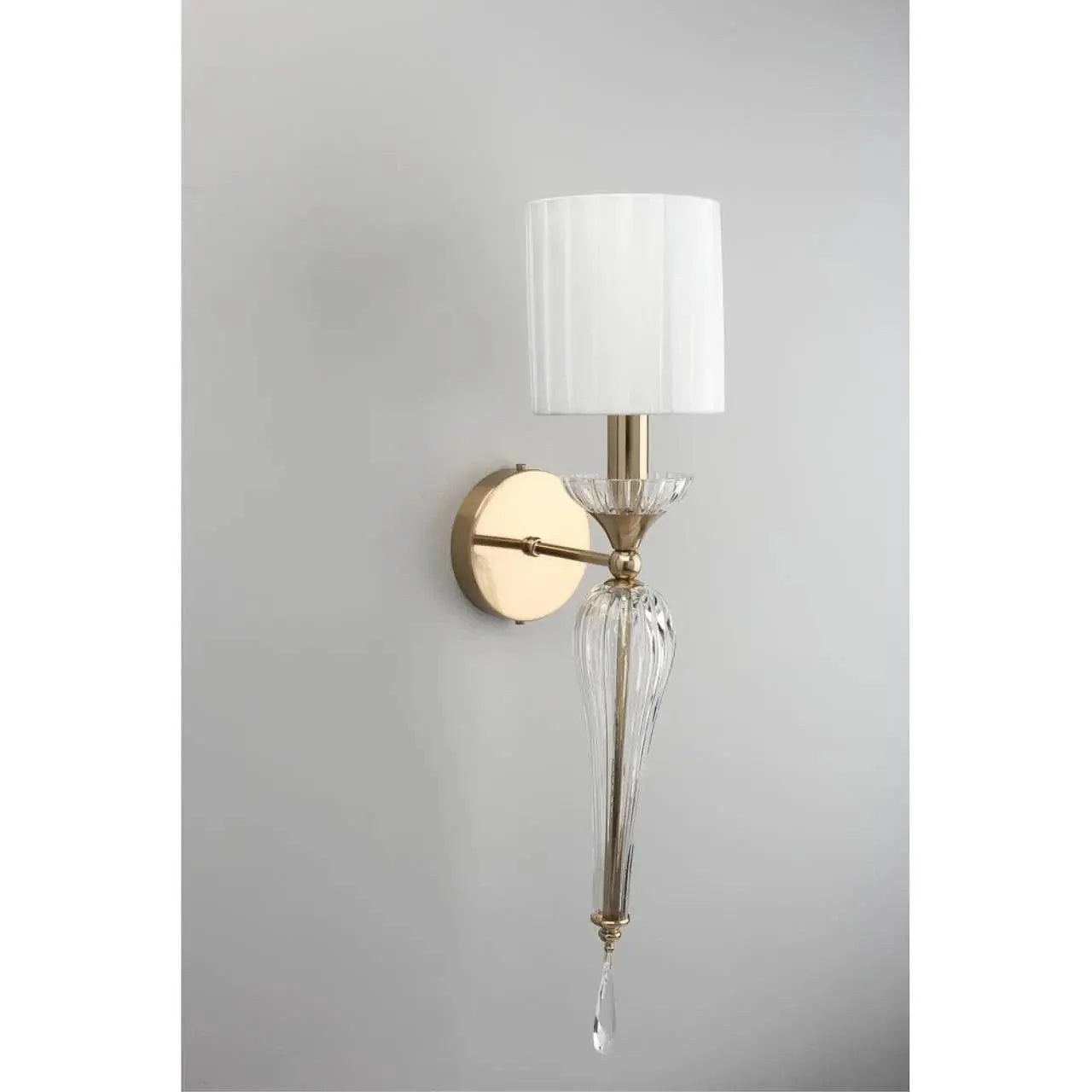 Luxury Crystal Wall Sconce with Fabric Shade – Classic Gold Wall Light