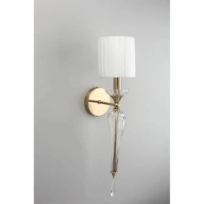Luxury Crystal Wall Sconce with Fabric Shade – Classic Gold Wall Light