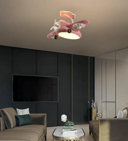 Pink AeroPlay Kids' Chandelier Fan – Modern Aircraft Ceiling Light with LED