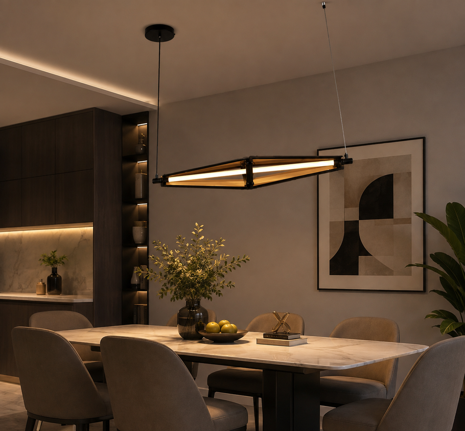 Modern Black Gold Geometric Linear Chandelier