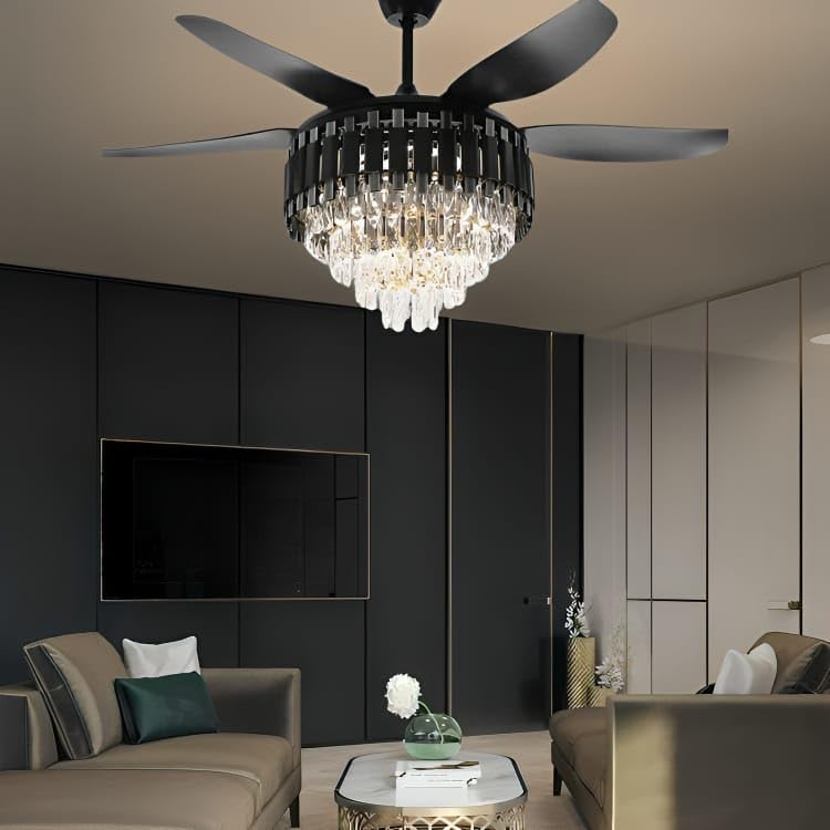 Crystal Ceiling Fan Black Gold Chandelier