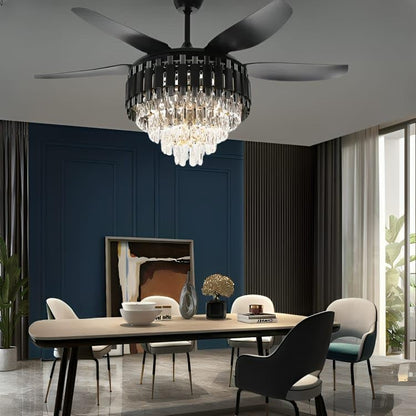 Crystal Ceiling Fan Black Gold Chandelier