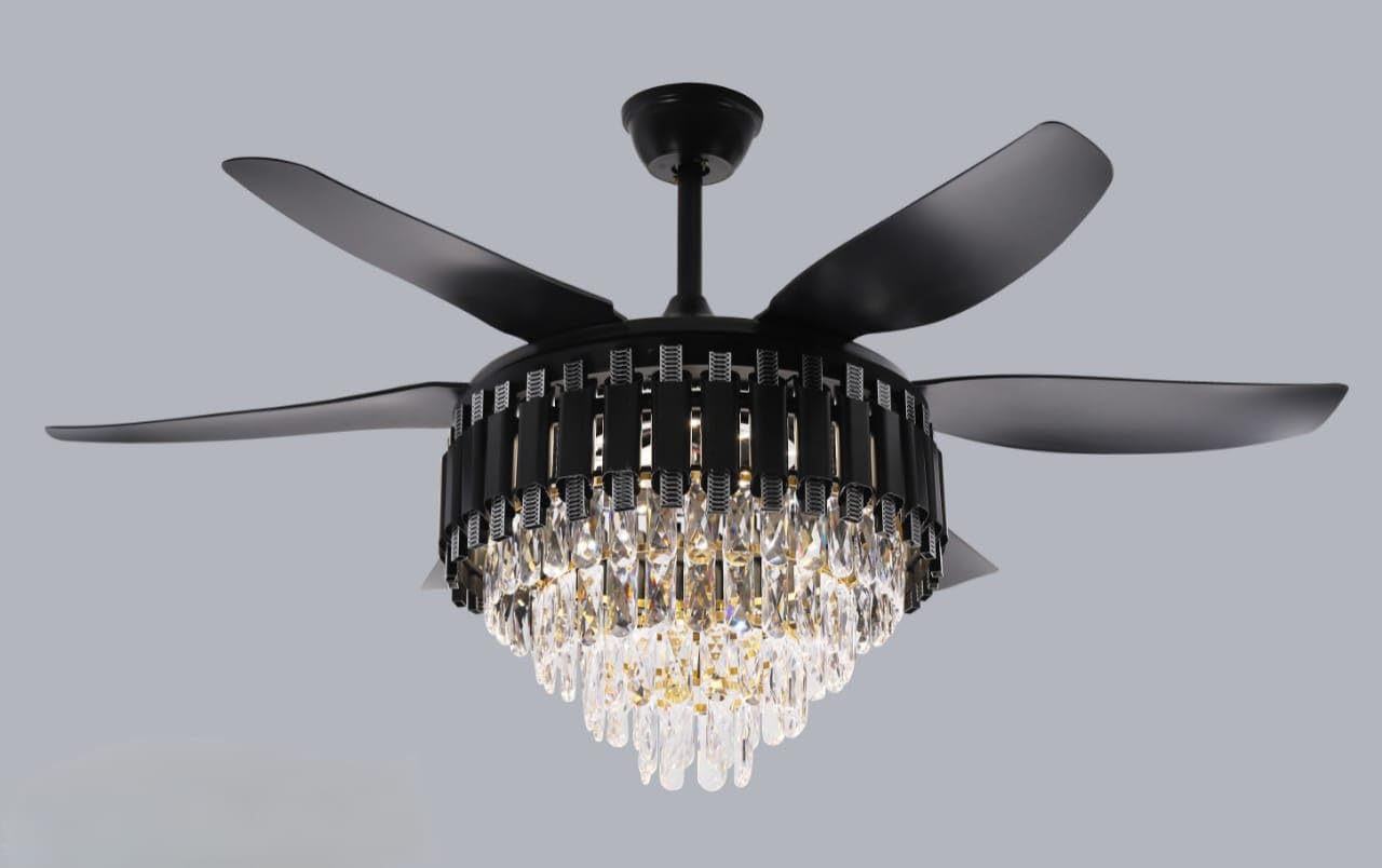 Crystal Ceiling Fan Black Gold Chandelier