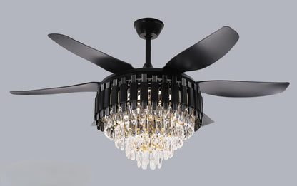 Crystal Ceiling Fan Black Gold Chandelier