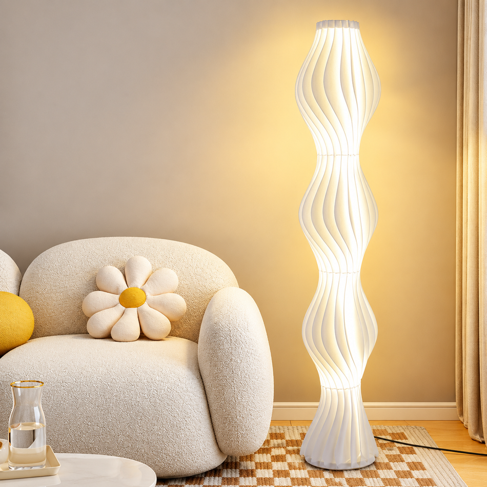 Elegant Minimalist Living Room with Sculptural Floor Lamp