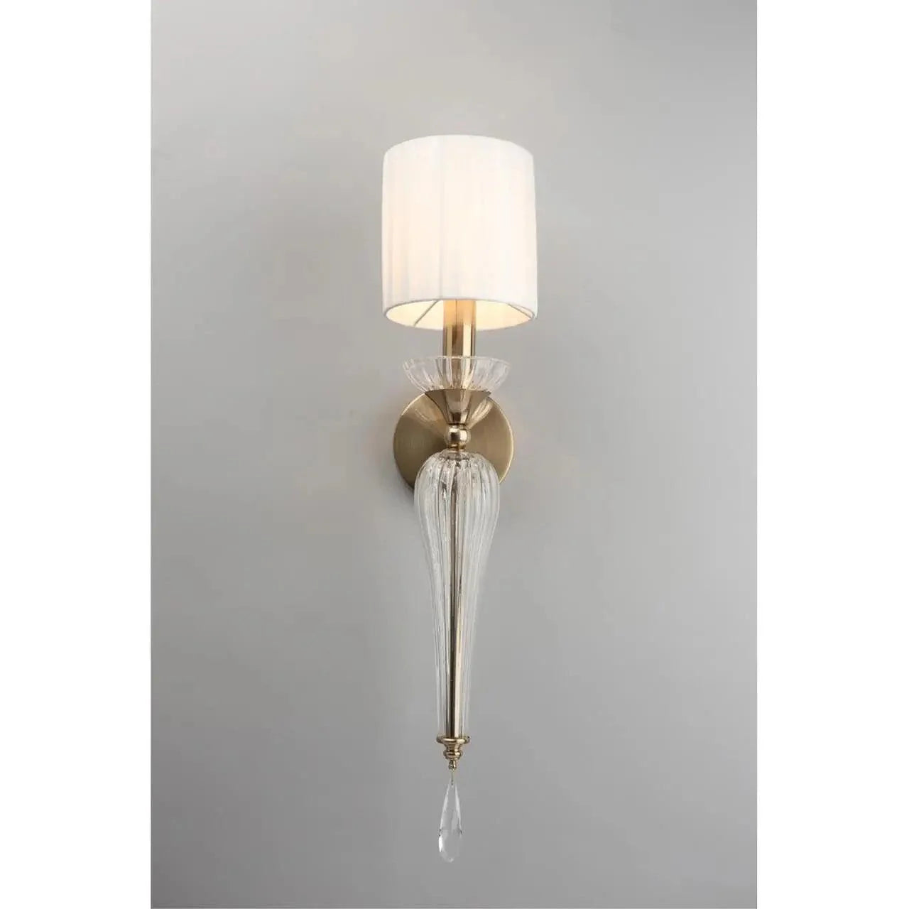 Luxury Crystal Wall Sconce with Fabric Shade – Classic Gold Wall Light