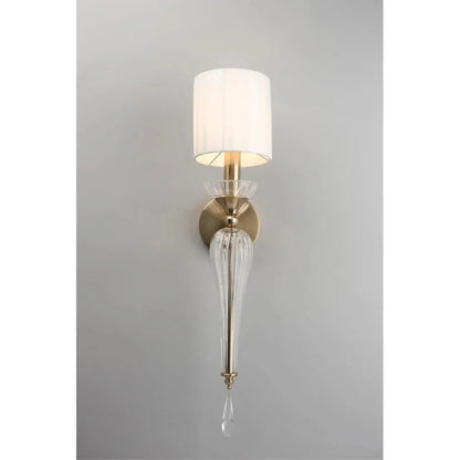 Luxury Crystal Wall Sconce with Fabric Shade – Classic Gold Wall Light
