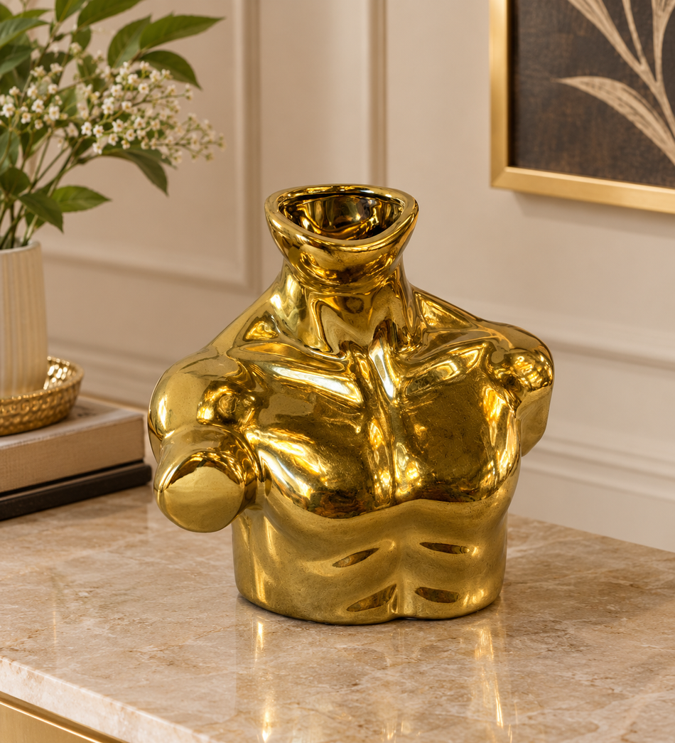 Gold Male Torso Decorative Flower Vase
