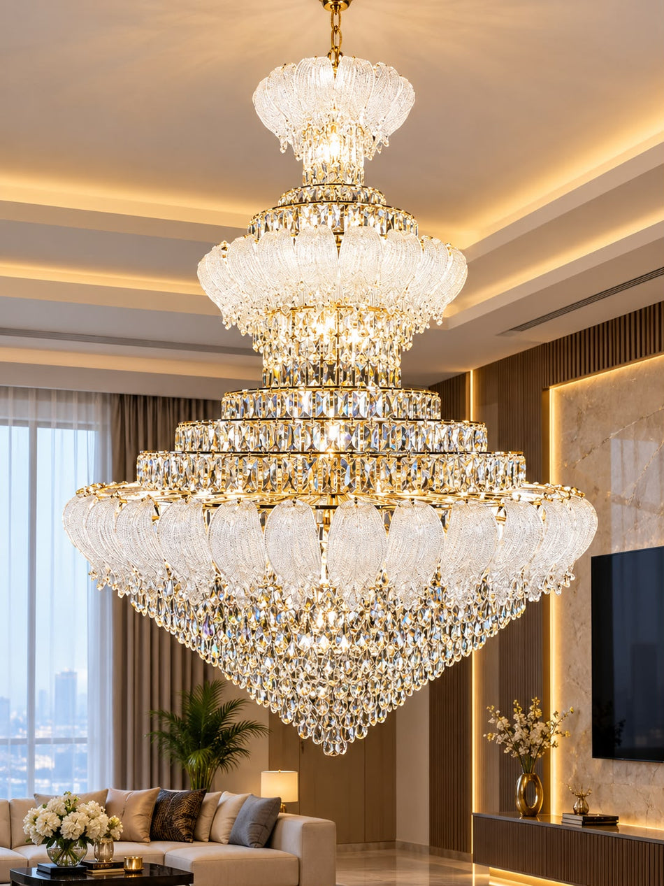 Royal Crystal Cascade Double Height Chandelier