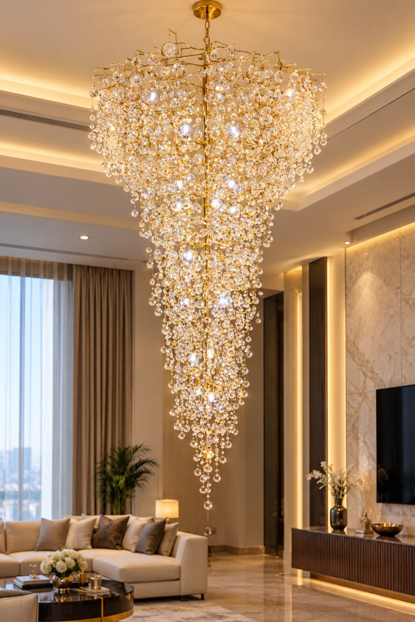 Waterfall Crystal Cascade Double Height Chandelier