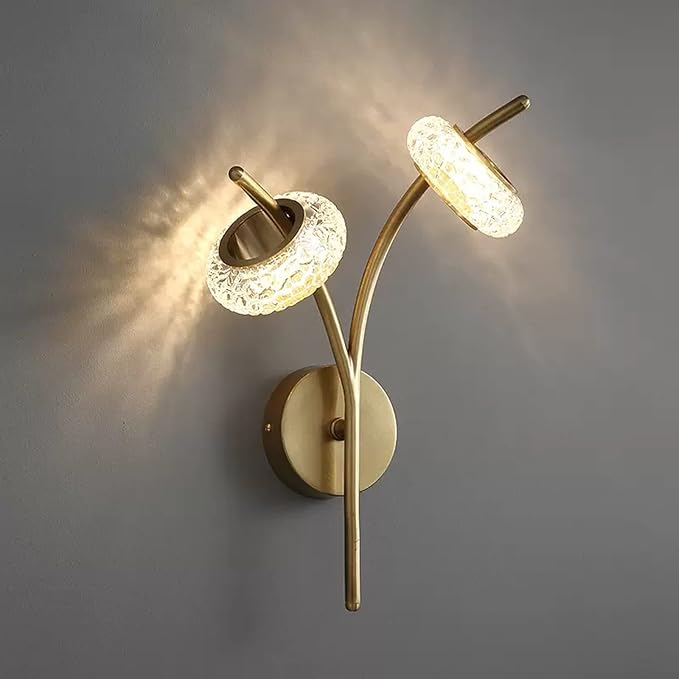 Twin Bloom Modern Wall Light – Gold with Crystal Ring Shades