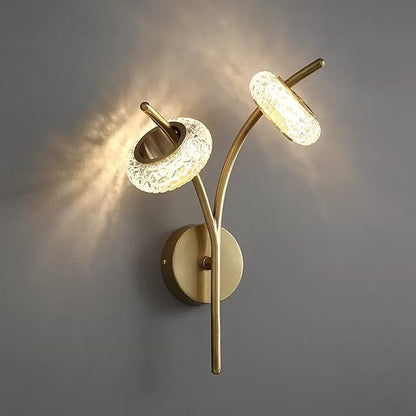 Twin Bloom Modern Wall Light – Gold with Crystal Ring Shades