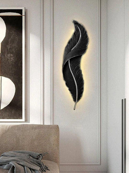 600MM LED Black Gold Resin White Feather Room Wall Light