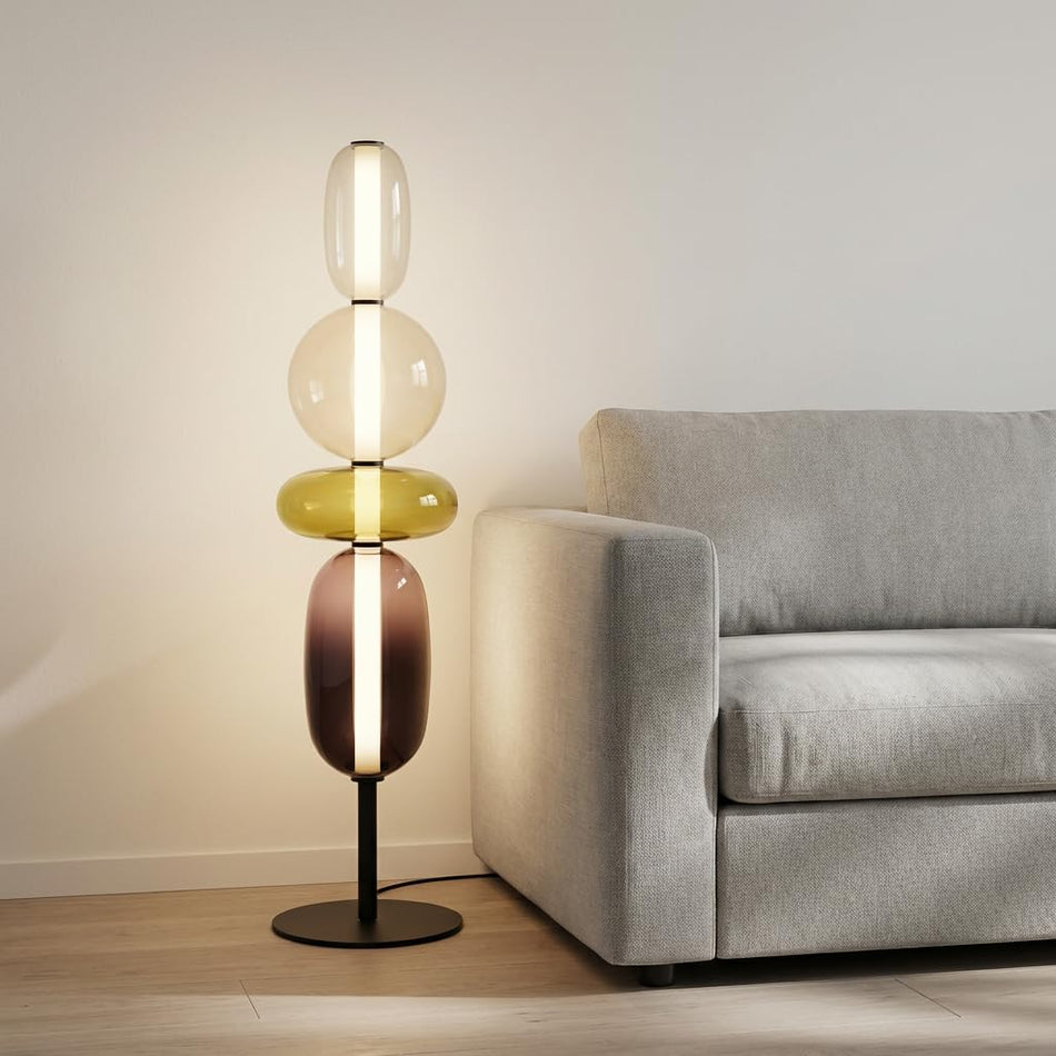 Modern Sculptural Glass Floor Lamp – Multicolor Stacked Globe Design