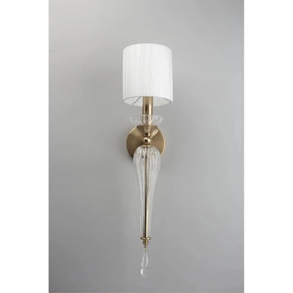 Luxury Crystal Wall Sconce with Fabric Shade – Classic Gold Wall Light